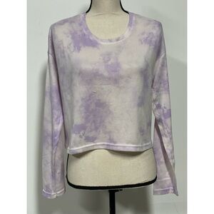 Cropped Lightweight Long Sleeve Lounge Shirt Tie-Dye Purple & White Size L